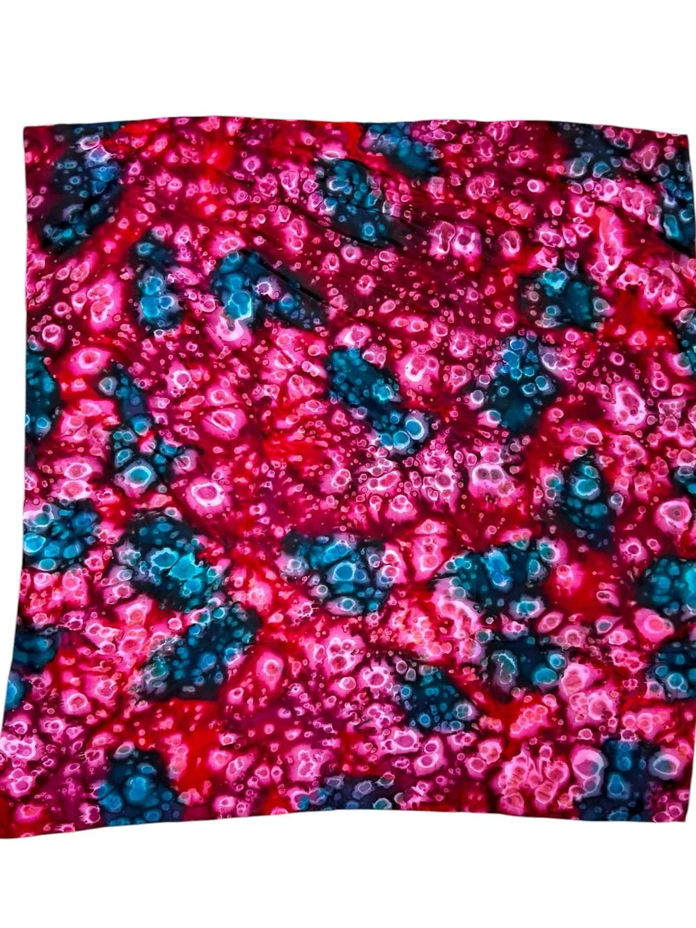 Pure Silk Abstract Pink Blue Scarf Square Magenta and Purple Watercolor Dots